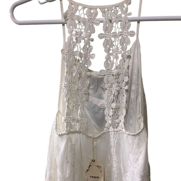NWT Entro White Dress Embroidered Lace Overlay Crocheted Backless Babydoll - Picture 8 of 16